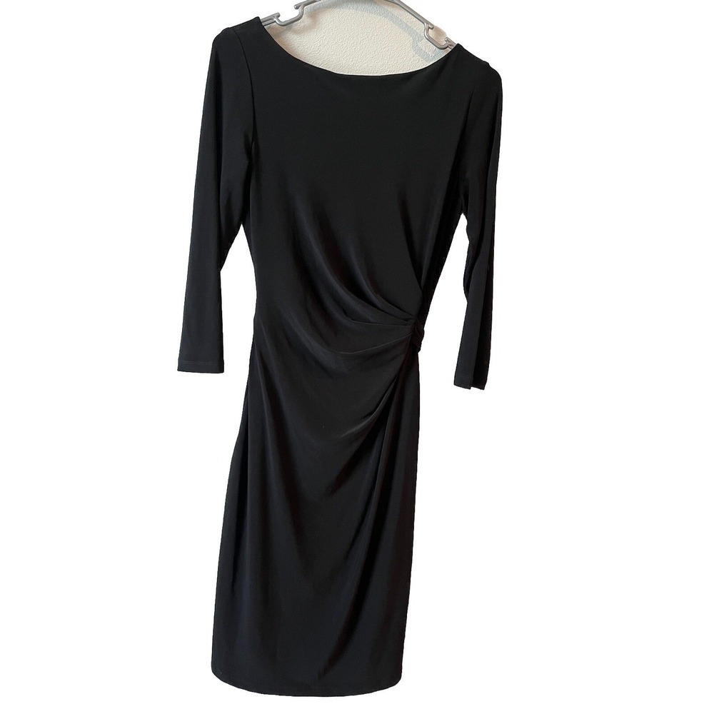 RALPH LAUREN Size 6 Woman's Black Sheath Ruched 3/4 Sleeve Career Cocktail Dress